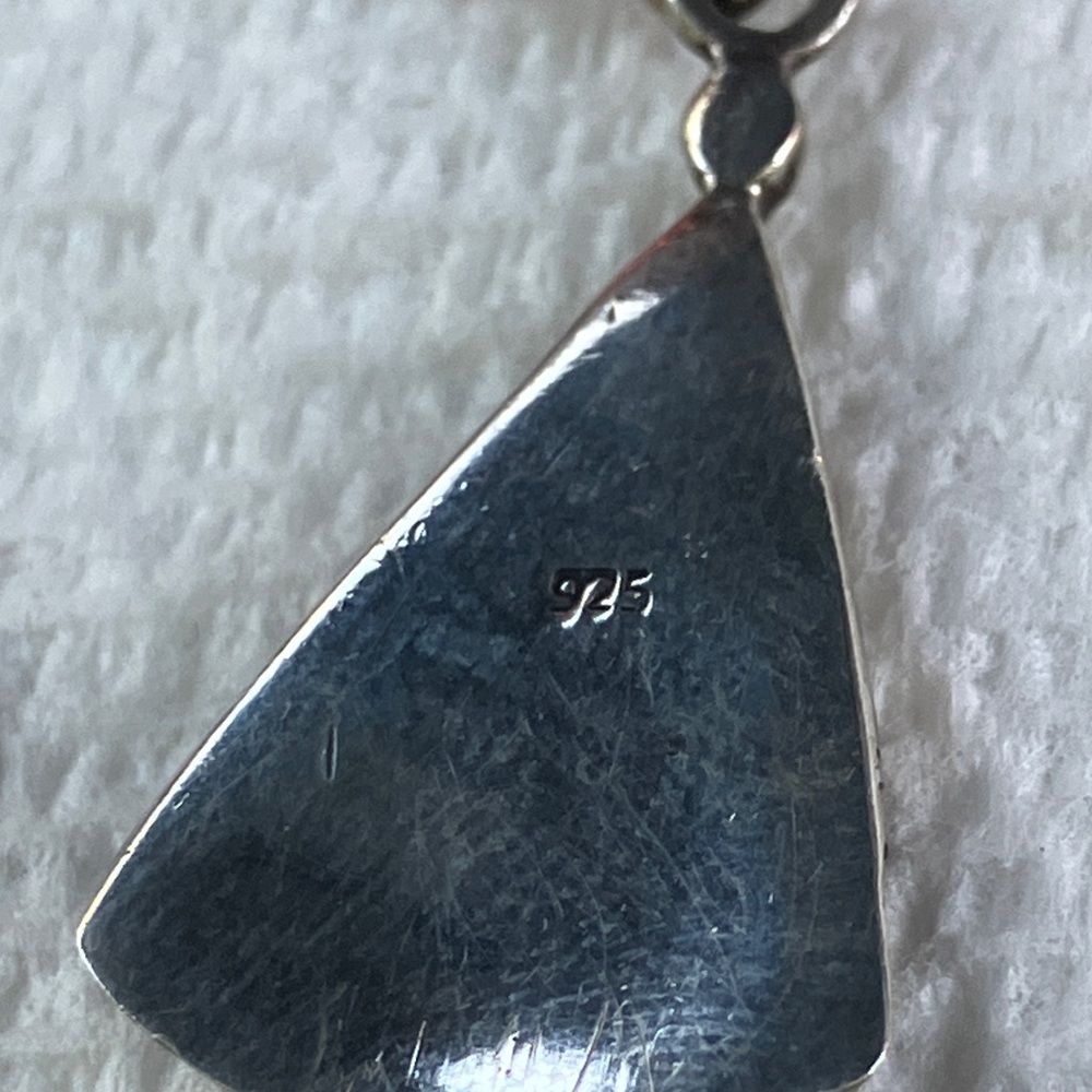 Vintage Silver and Malachite Teardrop Dangle Earrings - Picture 6 of 7